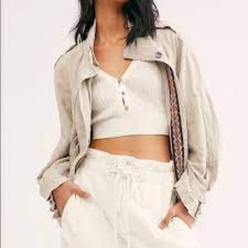 ** SOLD ** SOLD **FREE PEOPLE NWT Bomber Jacket Oatmeal color Size L - Picture 2 of 12